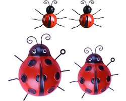 4 Pcs Metaal Lieveheersbeestje Decoratie - Metaal Lieveheersbeestje Wandkunst - Buiten Wand Sculpturen Tuin Sculpturen Insecten Thuisdecoraties voor Tuin Schutting Binnen Buiten Balkon Patio