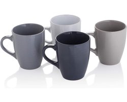 4-Persoons Mokken Set Grijze Gemêleerde Stoneware 13 oz - Textuurafwerking