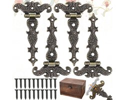4 Pieces Decoratieve Retro Bronzen Scharnieren - Antieke Bronzen Zinklegering Scharnier met Bevestigingsschroeven Geschikt voor Herstel van Meubeldecoratie (4.45 * 2.72 Inch)