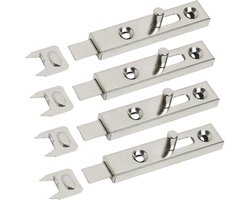 4 pieces furniture sliding pins, small furniture latches made of metal, sliding bracket for furniture and doors, including closing angle, nickel-plated, 70 mm lock latch