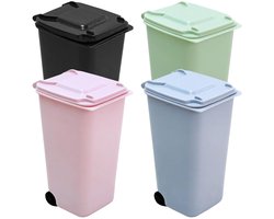 4 Pieces Tafel Afvalbak met Deksel - 1.2 L Mini Tafel Afvalbak - Mini Plastic Tafel Vuilnisbak met Draaideksel en Wielen - Mini Prullenbak - Bureau Afvalbak voor Kantoor en Kaptafel