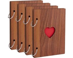 4 Pieces Wooden Collectible Album 16 x 12 cm - Love Remembrance Book - 16 Pages DIY Photo Wedding Guest Book - Foto Collectie Album Gift voor Familie - Afstudeerfeest
