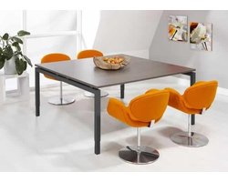 4 poots bureau vergadertafel Kubus 160x160cm bladkleur Logan eiken framekleur Wit (RAL9010)