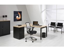 4-Poots hoekbureau met ladenblok Kubus 180 x160cm Ladeblok 3 lades met pennenlade bladkleur Ahorn framekleur Wit (RAL9010) hoek Rechts