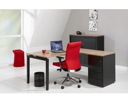 4-Poots hoekbureau met ladenblok Kubus 180 x160cm Ladeblok 4 lades met pennenlade bladkleur Licht Eiken framekleur Wit (RAL9010) wingzijde Links