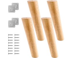 4 robuuste houten meubelpoten van 20 cm - incl. montageplaten en schroeven - geschikt voor bank, bed, kast en tafel