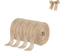 4 rollen jute lint 2 cm x 10 m - Decoband Vintage Band voor Doe-het-zelf Handwerk Verpakking Cadeau Bruiloft Kerstmis Eettafel Boeket Decoratie