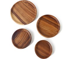 4 Ronden walnoot dienbladen set - 7, 8, 10, 12 inch natuurlijke hout schotels voor tafel - duurzame woonaccessoires salontafel