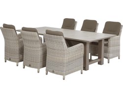 4 Seasons Diva tuintafel 240cm + Indigo wicker tuinstoel Taupe | Tuinset 6-personen