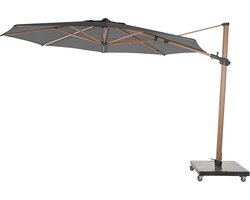 4 Seasons Outdoor Siesta Premium Zweefparasol Ø350 - Charcoal/Houtlook Frame