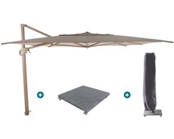 4-Seasons zweefparasol Hacienda 300 x 400 - Latte/zand met voet en hoes