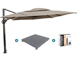 4-Seasons zweefparasol Hacienda 300 x 400 - Taupe met voet en hoes