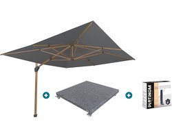 4-Seasons zweefparasol Hacienda 300 x 400 - Woodlook/Charcoal met voet en hoes