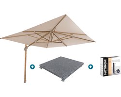 4-Seasons zweefparasol Hacienda 300 x 400 - Woodlook/Sand met voet en hoes