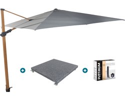 4-Seasons zweefparasol Siesta Premium 300 x 300 - woodlook/charcoal met voet en hoes