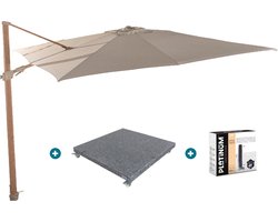 4-Seasons zweefparasol Siesta Premium 300 x 300 - Woodlook/Sand met voet en hoes