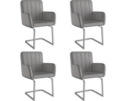 4 Set van eetkamerstoelen - verticale strepen design - grijze kunstleren stoelen - 56x57x86cm - stapelbaar - eetkamer grijs