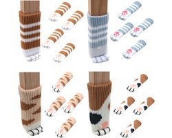 4 Sets Stoel Sokken - Kattenpoot Ontwerp - 16 Stukken Meubel Poot Beschermers - Anti-Kras en Geluiddempende Kussentjes voor Tafel, Bureau, Bank, Bed, Kast