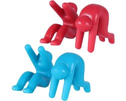 4 Siliconen potdeksellifters - Morsvrije potdeksellifters - Morsvrije potdekselstandaards - Verticale standaards - Keukengadgets om morsen van soepen en stoofschotels te voorkomen - Coole keukengadgets en keukenaccessoires (blauw/rood)