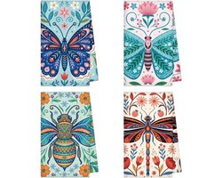 4 Stijlen Insecten Keukenhanddoeken, 45 x 66 cm Microfiber, Decoratieve en Absorberende Theedoeken voor Keuken, Badkamer en Feestjes