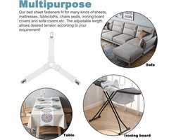 4 STKS Driehoek Bed Bands Bed Sheet Clips Verstelbare Elastische Bevestigingsmiddelen Bed Grippers Bed Hoekhouders voor Hoeslakens Platte Lakens Matrassen (Wit)