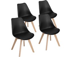 4 stoelen voor eetkamer en keuken in Scandinavische stijl met gevoerde zitting en massief beukenhouten poten, zwart