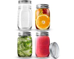 4 Stuk Glazen Potten Met Deksels (490 ml) Glazen metselaarpotten, Mason Jar voor Overnight Oats, Inmaken en Jam Maken 16oz, Porta Biscotti, Contenitore vetro
