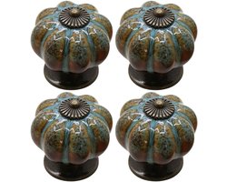 4 stuk - Pompoengreep - Keramische kastgreep - Antieke ladegreep - Vintage pompoen keramische ladegreep - Luipaardprint - Blauw - 40*40mm - Geschikt voor kasten, kaptafels, badkamers, kledingkasten