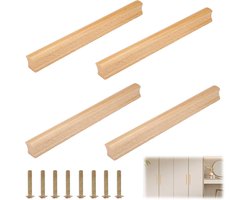 4 stukken houten meubelgrepen - 192 mm gatafstand voor kasten - keukenkasten - solide meubels - met 8 schroeven - voor deuren - lades - kast - 4 stuks