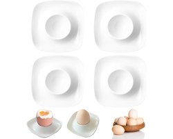 4 Stukken Porselein Eierschaal - Eierschalen en Schotels - Porselein Crème Witte Eierdop - Hardgekookte Eieren Thuis Keuken Restaurant