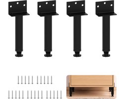 4 Stukken Verstelbare Meubelpoten - L-Vormige Meubelpoten - Antislip en Roestvrij - Draagvermogen tot 300 kg - Voor DIY Meubels - Werkbanken - Tafels - Kasten (10 cm Zwart)