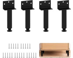 4 Stukken Verstelbare Meubelpoten - L-vormige Meubelpoten - Antislip - Roestvrij - Kastpoten - Draagvermogen tot 300 kg voor DIY Meubels - Werkbanken - Tafels - Kasten (8 cm - Zwart)