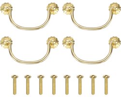 4 Stuks 10cm Messing Ladehandgrepen met Dubbele Bevestigingsgaten Vintage Ring Handgrepen in Bloemvorm voor Kast en Lade, Goudkleurig Decoratief Accessoire