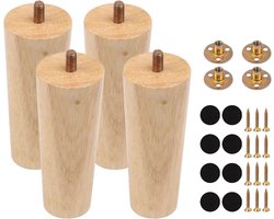 4 stuks 12 cm houten meubelpoten met montageplaat, schroeven en antislipmat voor bank, kast, tafel, stoel, kantoor