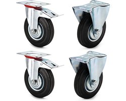 4 stuks 125 mm zware wielen, transportwielen met rem, 2 x bokwielen + 2 x zwenkwielen met rem, meubelwielen voor palletmeubels, strandkorf, werkbank, draagvermogen 100 kg/rol