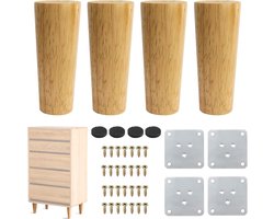 4 stuks - 15 cm - Meubelpoten - Tafelpoten - houten meubelpoten - massief taps toelopende houten tafelpoten - vervangende bankpoten - met schroeven en antislipbeschermer - voor tv-kast, kledingkast, bank, fauteuil, bed - bruin