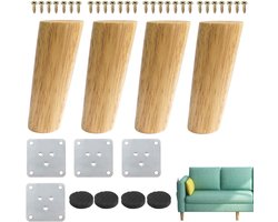 4 stuks - 15 cm - Meubelpoten - Tafelpoten - schuine houten meubelpoten - massief taps toelopende houten tafelpoten - vervangende bankpoten - met schroeven en antislipbeschermer - voor tv-kast, kledingkast, bank, fauteuil, bed - bruin