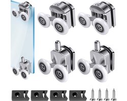 4 Stuks - 25mm Douchecabine Wielenset - Glazen Douchedeur Rollers Set -Verstelbare Glijwielen Boven en Onder - Vervangingsonderdelen voor Douchecabine - Soepel en Geluidloos Schuifsysteem - met Anti-Botsingsblokken - Chroom Goud