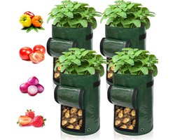 4 stuks - 35×50cm - Plantengroeizakken met klepvenster - Groentegroeizakken met drainagegaten - Geschikt voor het kweken van aardappelen, wortelen, uien, tomaten, groene groenten - Donkergroen