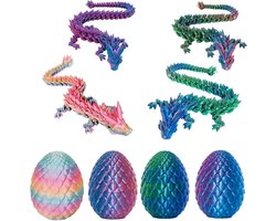 4 stuks 3D-geprint drakenei, beweegbaar drakenspeelgoed met flexibele gewrichten, unieke drakenfiguren voor paasei decoratie en fantasierijke woonaccessoires