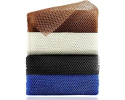 4 stuks Afrikaanse exfoliërende spons, 84 cm lange badspons, douche- en lichaamsscrubber voor het gladder maken van de rughuid, dagelijks gebruik (zwart/blauw/bruin/beige) Zwart/blauw/bruin/beige