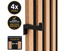 4 Stuks Akoestische Panelen Haak Zonder Boren - Wandpaneel Haak - Sleutelhouder Voor Akoestische Wandpanelen - Lattenwand Accessoire - Zelfklemmende Ophanghaak - Voor Verticale Wandpanelen 13 Tot 15 Mm - Zwart