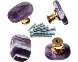 4 stuks amethist-steen-dressoir-knoppen paars-kristalkast-edelsteenknop kast-edelsteen-trek-handgrepen voor meubeldeur doe-het-zelf met schroeven.
