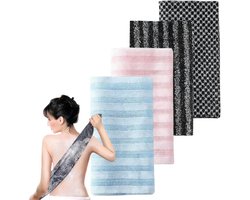 4 stuks - Antibacteriële Douchescrubs - Exfoliërende Handdoek - Lange Badhanddoek voor de Rug - 25x100cm - Zwart - Roze - Blauw - Voor een Gladde Huid