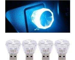 4 stuks auto-omgevingslicht, auto USB-verlichting, auto-sfeerverlichting LED-lampen, USB LED auto-interieur sfeerlamp, universeel decoratief interieuraccessoire voor auto's (ijsblauw)