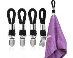 4 stuks - Badhanddoekklem - Metalen handdoekklem - Kledingklem - Theedoekklem - Met ophangring - Zwart - 11*2.3cm - Geschikt voor keuken, badkamer, vakantie, camper, strand