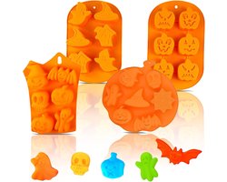 4 stuks - Bakvormen - Halloween Chocolade Mal - Halloween Siliconen Mal - Chocoladevormen - Jell-O-vormen - Mal Decoraties - Handgemaakte zeepvormen - Pompoen/Schedel/Heks/Spook Vormige Siliconen Cakevorm - voor Chocolade, Snoep, Gelei - oranje