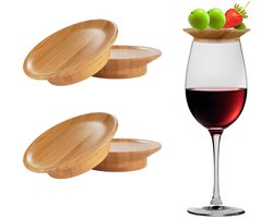 4-stuks bamboe houten bekerdeksel - Bamboe wijnglas charcuterieschaal - Mini charcuterieschaal - Onderzetters en bekerhouder - Geschikt voor thuisbijeenkomsten, restaurants en bars - Houtkleur