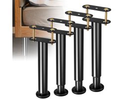 4 Stuks Bedframe-Steunpoten - Verstelbare Hoogte, Stevig Staal met Rubberen Basis voor Stabiliteit en Stilte - Geschikt voor Queensize en Kingsize Bedden (25-42 cm)