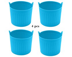 4 Stuks Blauw Airfryer Bakvormen - Premium Voedingsveilige Silicone Vormen - Anti-Aanbak & Hittebestendig Bakaccessoire - Eivormen - Huishoudelijk Multifunctioneel Keukengereedschap - Geschikt voor Cupcakes, Muffins, Pudding, Eiertaartjes